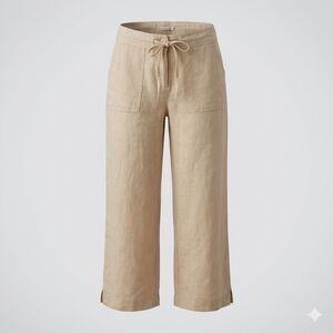 Roxie B Women's 100% Linen Wide Leg Tan Crop Pants Medium Waist Tie Side Vents